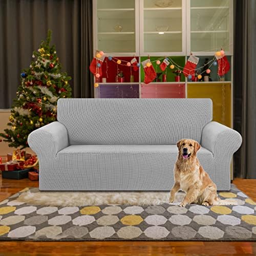 KEKUOU Stretch Loveseat Couch Cover, 2 Cushion Couch Slipcover,Silver - Image 2