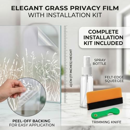 Static Cling Privacy Window Film, 78" x 17" Frosted Glass Covering with Wildflower & Botanical Patterns, Removable No Glue Window Film for Home Bathroom Bedroom Office (Minimalist Wild Grass) - Image 7