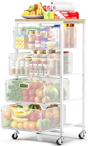 SUNALLY Kitchen Storage Cart with Drawers,Metal Snack Cart Organizer,White by SUNALLY