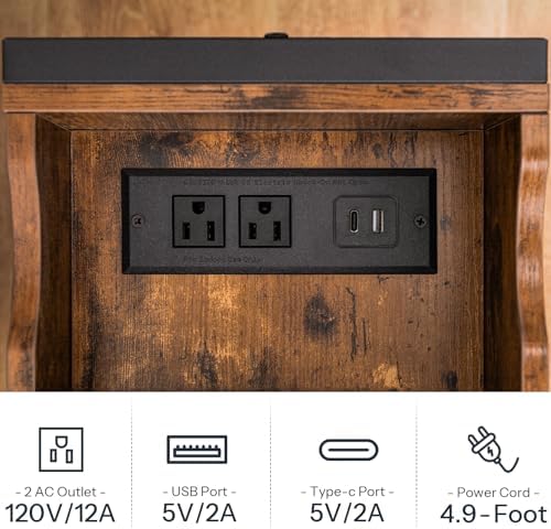 HOOBRO Set of 2 End Tables, Side Table with Charging Station, Flip Top Nightstand with USB Ports and Outlets, Bedside Tables with Shelf for Small Spaces, Living Room, Bedroom, Rustic Brown BF341BZP201 - Image 6