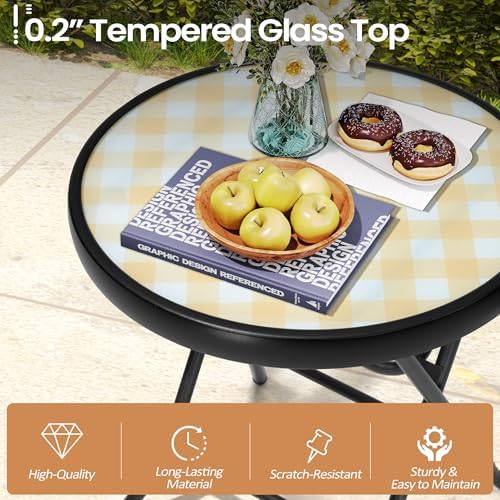Foldable Side Table with Tempered Glass Top, 2 Pack Yellow - Image 7