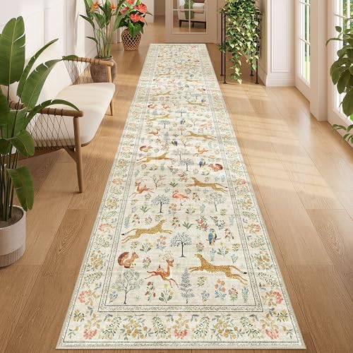 DUKINO 2.6x12 Hallway Runner Rug, Washable Animal Rug Non Slip, Beige by DUKINO