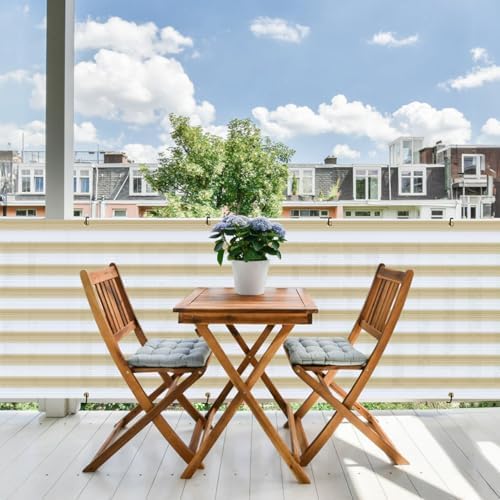 E&K Sunrise 3' x 181' Balcony Privacy Fence Screen Cover with Zip Ties Outdoor Screen Fence UV Protection for Deck Patio Backyard Apartment Pool Porch (Beige White Strip) - Image 6