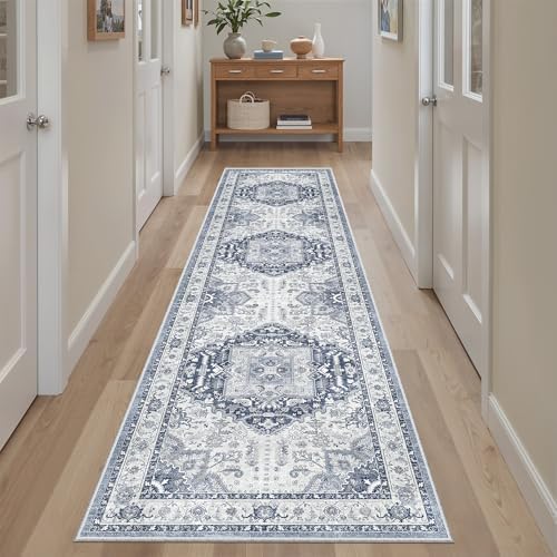 Madane Hallway Runner Rug 2x8 Washable Kitchen Rugs Non-Slip, Navy/White - Image 4