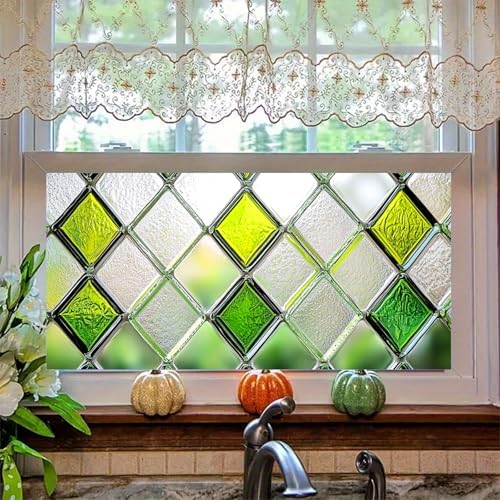 HOMETITUTE Green Yellow Diamond Textured Window Cling 39.3x17.7 Inch PVC by HOMETITUTE