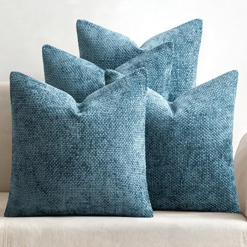 MIULEE Soft Decorative Chenille Pillow Covers Smoke Blue 20x20 Pack of 4 by MIULEE