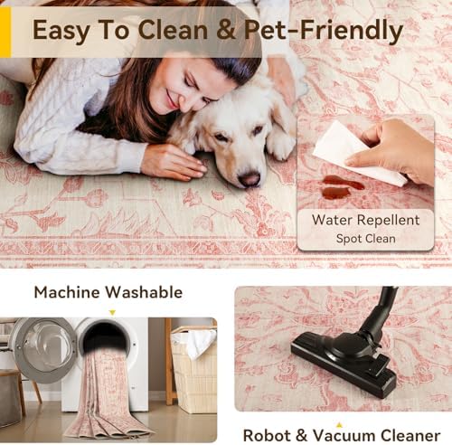 RELEANY Washable Area Rug, Runner 2'x8', Pink/Light Vintage Pink - Image 5