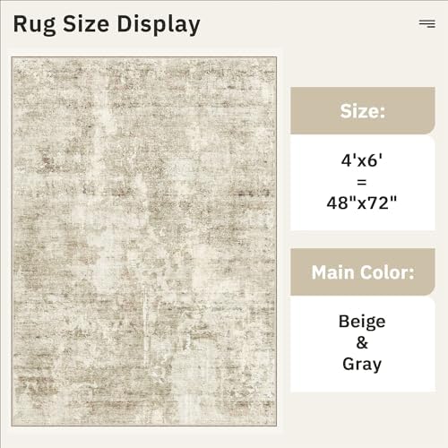 Soalmost Abstract 4x6 Area Rug Washable Rugs for Living Room, Beige/Gray - Image 5
