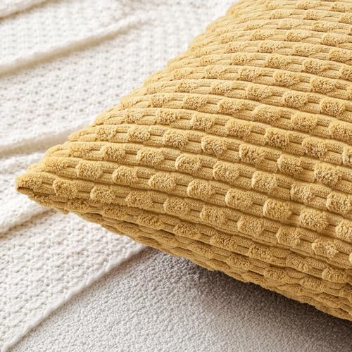 MIULEE Decorative Throw Pillow Covers 16x16 Gold Textured Corduroy - Image 2