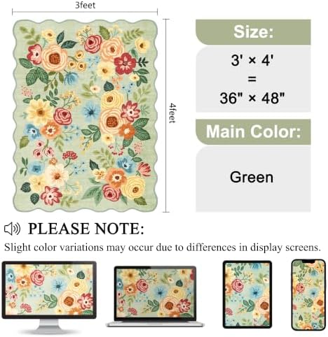 DUKINO 3x4 Rug, Non Slip Floral Washable Area Rug for Entryway, Green - Image 2