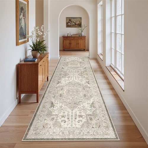Madane Kitchen Runner 2'6''x8' Soft Rug Runners for Hallways, Ivory/Brown - Image 3