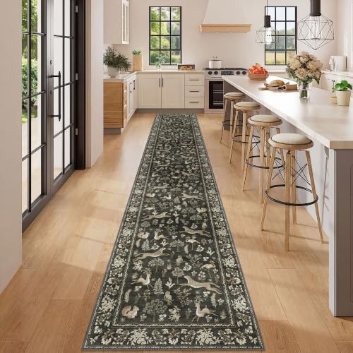 DUKINO 2x12 Washable Runner Rug Non Slip Animal Kitchen Rug Charcoal Black - Image 3