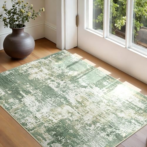 RELEANY Washable 3'x5' Abstract Area Rug for Living Room Light Green - Image 2
