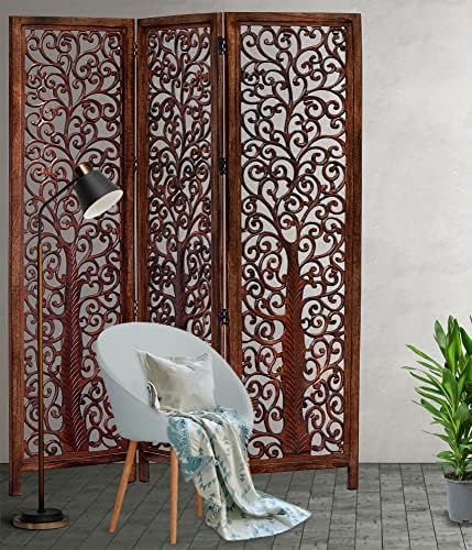 COTTON CRAFT Room Divider Wood Screen - Hand Carved Folding 3 Panels 60x72 - Image 4