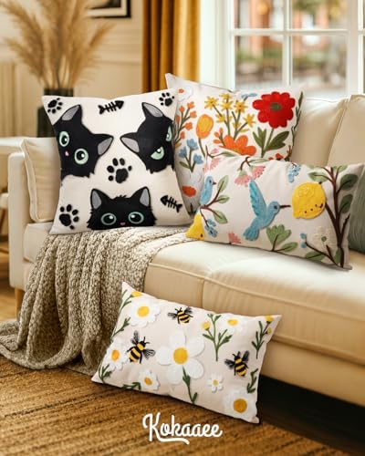 Embroidered Lumbar Pillow Cover 20x12 Inch, Flower Bee - Image 6