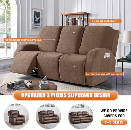 VANSOFY Stretch Recliner Couch Cover, Slipcover, Light Coffee, 3 Seater - Image 4