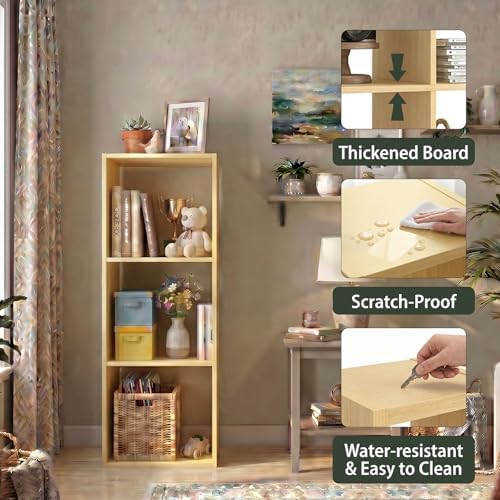 WannabeMyself【Sturdy Build&Easy Assembly】3 Cube Storage Organizer with Anti-Tipping Kits,Reversible Open Back Book Shelf, Bookcase for Living Room,Bedroom,Entrance Hall,Office,12.2×11.4×35.9,Oak Color - Image 3