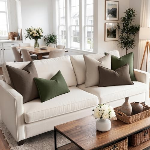 MIULEE Decorative Linen Lumbar Pillow Cover 12x20 Inch Dark Olive Green - Image 2