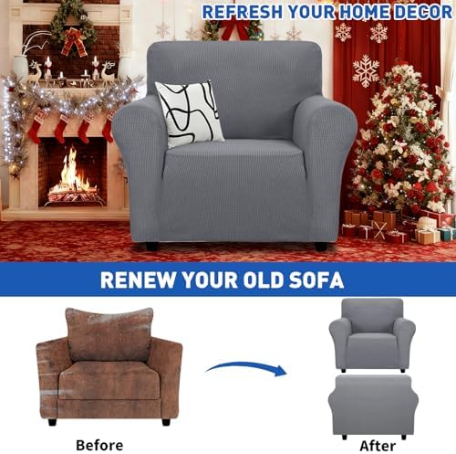 MAXIJIN Stretch Chair Cover Chair Slipcovers with Arms, 1-Piece Couch Sofa Chair Covers for Living Room, Non Slip Armchair Cover (31"-46") Furniture Protector Dogs Pet Friendly (Chair, Light Grey) - Image 3