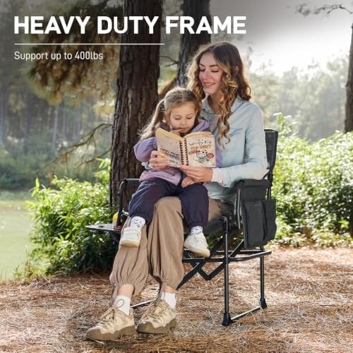 EVER ADVANCED Camping Directors' Chair with Side Table, Portable Folding with Compact Size, Breathable & Quick Dry Design Heavy Duty Lawn Chair with Pocket, 400lbs, Elastic Mesh, Grey - Image 4
