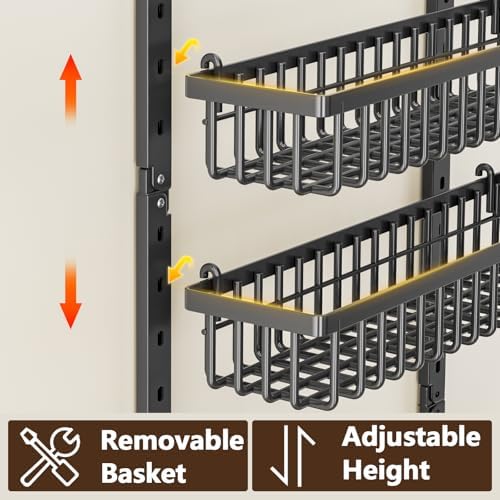 POKIPO 9 Tier Over The Door Pantry Organizer, 2 in 1 Wall Mount or Hanging Spice Rack with Adjustable Deep Basket, Heavy-Duty Seasoning Organizer and Storage for Kitchen Cabinet Closet Bathroom - Image 4
