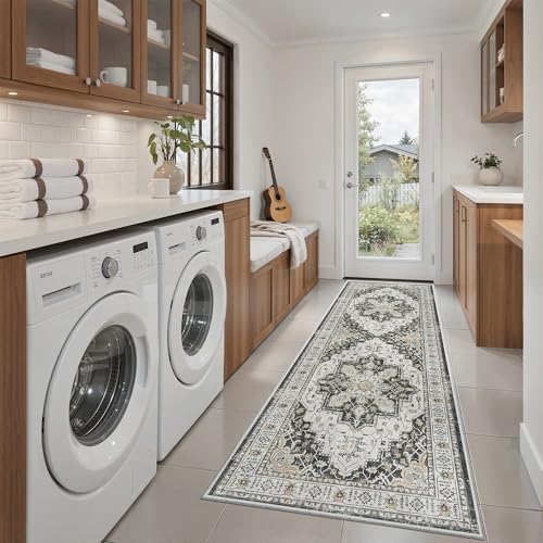 Madane Washable Runner Rug 2x6 Runners for Hallways Non Slip, Black by Madane