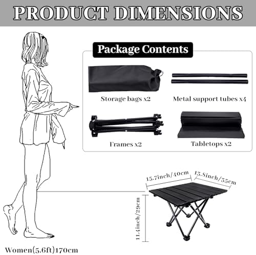 Camping Table Foldable, Black, 16x13.7x11.5in, 2 Pack - Image 2