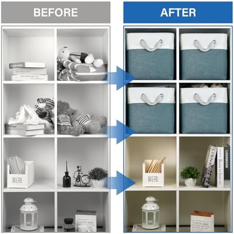 Temary 12 Inch Cube Storage Baskets 4 Pack Fabric Storage Bin for Organizing, Shelf Baskets for Home Office Closet, Collapsible Cube Storage Bins (White&Dark Green) - Image 4