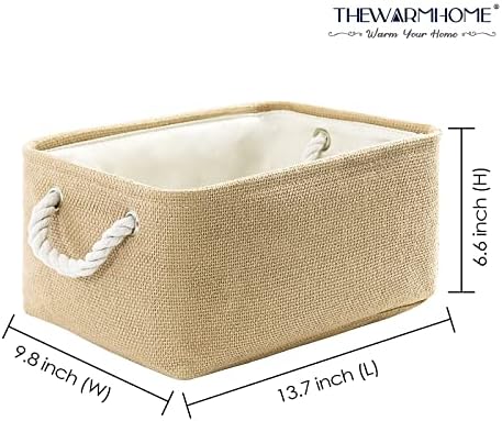 TheWarmHome Decorative Basket Rectangular Fabric Storage Bin Organizer Basket with Handles for Clothes Storage (Beige, Medium-1Pack,13.8L*9.8W*6.7H) - Image 6