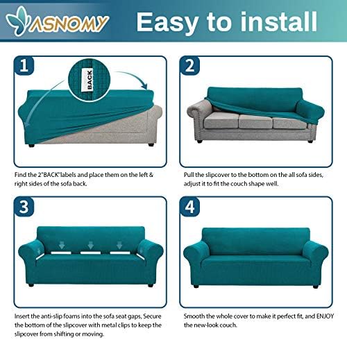 Asnomy Stretch Couch Covers Washable,loveseat Cover Slipcovers,Peacock Blue - Image 6