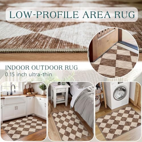 Front Door Rug - 2x3 Brown Beige Checkered Diamond Entry Rug - Image 6