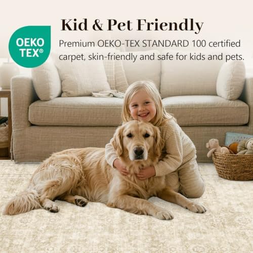 9x12 Ft Extra Large Area Rugs for Living Room, Soft Non-Slip Machine Washable Rug, Vintage Stain Resistant Carpets for Bedroom Nursery Dining Room Home Decor (Beige) - Image 5