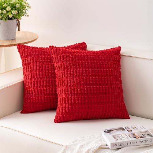 Aegero Pack of 2 Corduroy Decorative Throw Pillow Covers 22x22 Inch, Red by Unknown