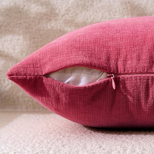MIULEE Hot Pink Red Chenille Couch Throw Pillow Covers, 18x18 - Image 3