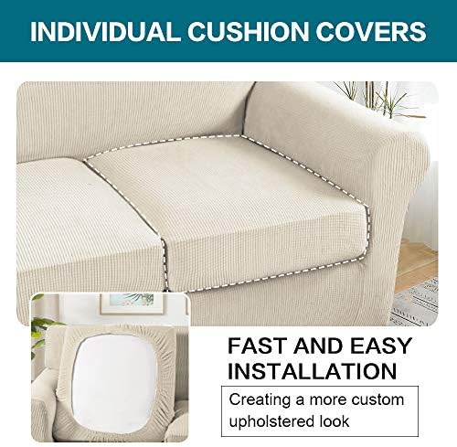 Turquoize 4 Piece Sofa Covers For 3 Cushion Couch Sofa Slipcover Soft Couch Cover For Dogs-Washable Sofa Furniture Covers With 3 Individual Large Cushion Covers Feature Fabric (XL Sofa,Biscotti Beige) - Image 5