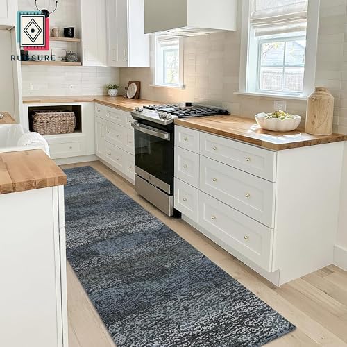 RUGSURE Washable Area Rug - 1/6 Thick - Stain & Water Resistant Non-Slip - Resistant Rug for Living Room, Bedroom, Nursery, Pet & Child Friendly, Vintage Charm Area Rugs (Darkgrey+Bule, 2'6'' x 8') - Image 4