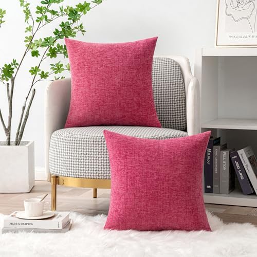 MIULEE Soft Chenille Throw Pillow Covers Hot Pink 16x16 Inch Pack of 2 - Image 5