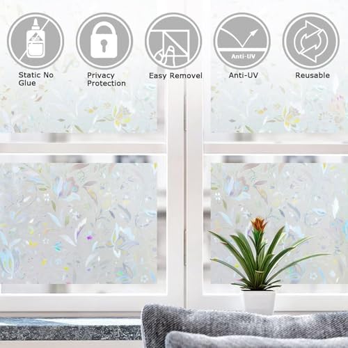 LEMON CLOUD Window Privacy Film, Tulip Stained Glass Sticker 17.5″ x 78.7″ - Image 6