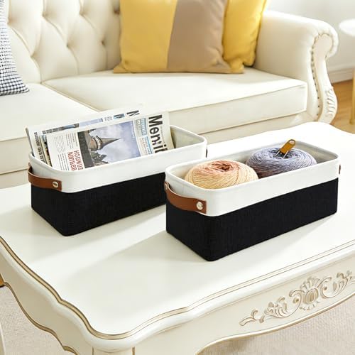 Bagnizer Small Fabric Storage Baskets, 15x6x5 inch Narrow Storage Bins 4-Pack Long Storage Basket for Organizing with Handles, Decorative Basket for Closets, Shelves, Toilet Paper, Black - Image 4