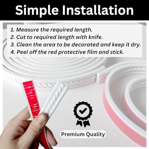 Peel and Stick Molding Trim Self Adhesive Flexible Wall Trim Crown Molding 3d Strip for Tile Wood Wall Panels Picture Mirror Frame Border Edge Corner Ceiling Wallpaper Moulding Decor Trim (120 inches) - Image 5