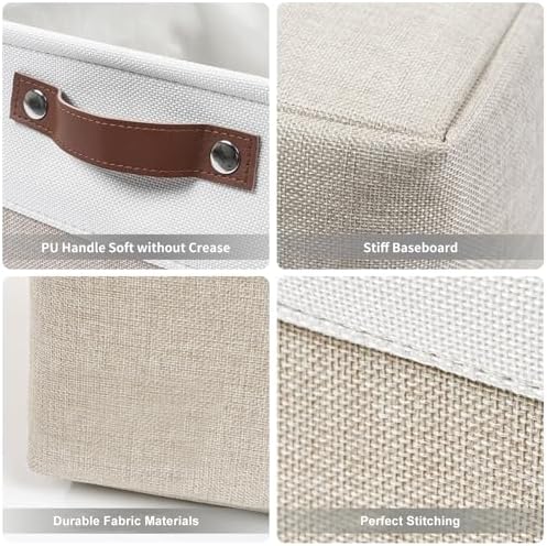 Bagnizer Storage Bins Large Fabric Storage Baskets for Shelves 3 Pack, Decorative Linen Closet Baskets with Handles for Organizing, Shelf, Clothes, Home, Office, 15x11x9.5Inches (Beige&White) - Image 6