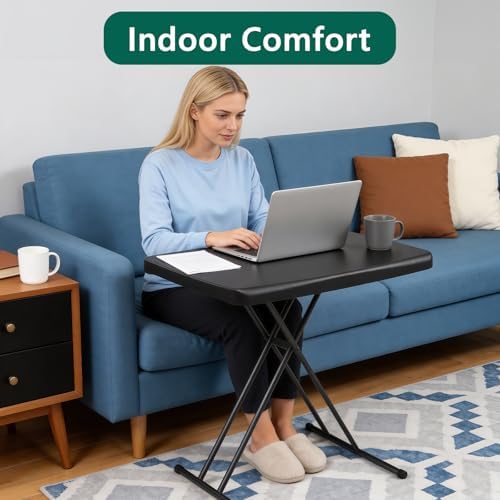 Folding Table 30 Inch - Small Desk Adjustable Height TV Tray for Laptop, Couch, Camping - Heavy Duty Utility Foldable Table for Small Spaces, No Assembly Required, Black Granite - Image 4