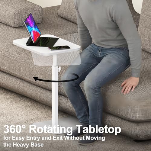 Side Table Sofa Tray for Couch Heavy Metal Base Swivel/Adjustable Height - Image 4