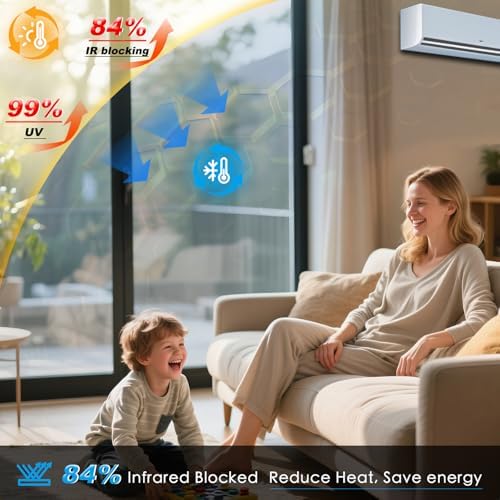 One Way Privacy Window Film，Flueen Shatterproof PET Window Tint for Heat Control & 99% UV Protection Blackout Window Treatment for Home, Office Doors with Eco-Adhesive Grey-Silver35.5"×196.9" - Image 2