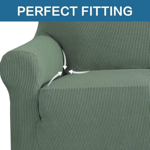 H.VERSAILTEX Stretch Couch Covers for Sofa 1 Piece Slipcovers for Couches 3 Seater Couch Cover Feature Thick Checked Jacquard Fabric with Elastic Bottom(Large Sofa 90"-100" Wide, Loden Frost) - Image 5