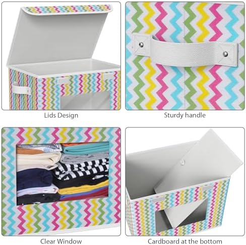 Univivi Fabric Foldable Storage Boxes with Lids, 4 Pack, Colorful - Image 4