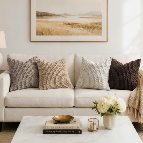 MIULEE Decorative Throw Pillow Covers 16x16 Neutral Tan Textured Corduroy - Image 3
