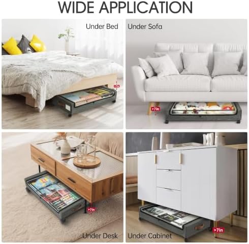 Yecaye Under Bed Storage with Wheels, 2Pack Under Bed Storage Containers, Underbed Shoe Storage Organizer, Rolling Under Bed Metal Drawers for Clothes, Blankets(30.71 x 16.93 x 6.69 in) (Pack of 2) - Image 6