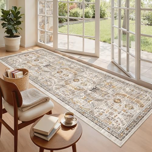 Madane Hallway Runner 3x8, Kitchen Rugs Washable Entry Rug, Brown/Gold - Image 3