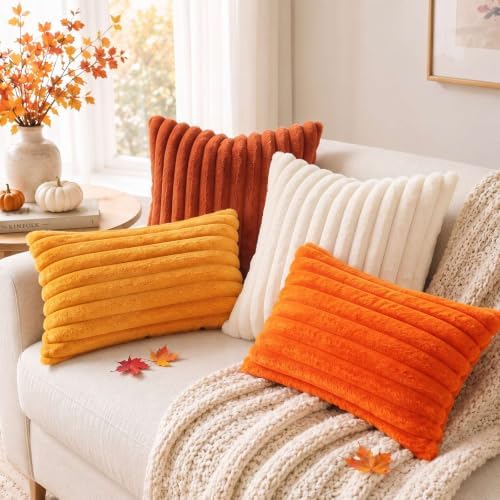 Pallene Faux Fur Fall Throw Pillow Covers 24x24 Set of 2, Burnt Orange - Image 5